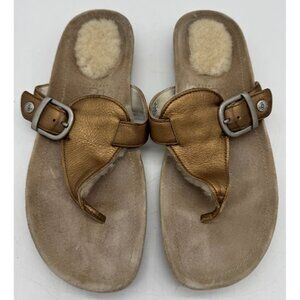 UGG Australia Women's Thong Buckle Sandals Slipper Faux Fur Summer Size 10 Tan